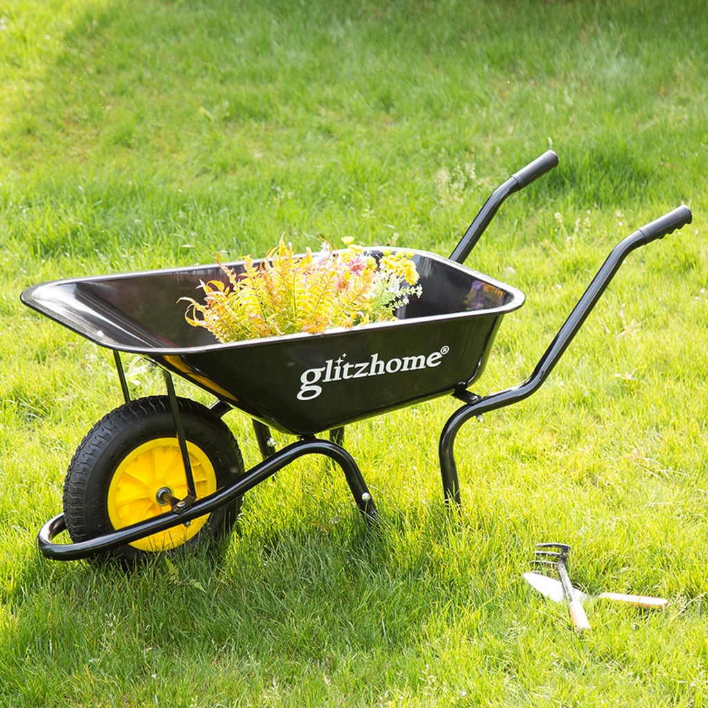 Glitzhome GH10017 Steel Framed Plastic Garden Wheelbarrow